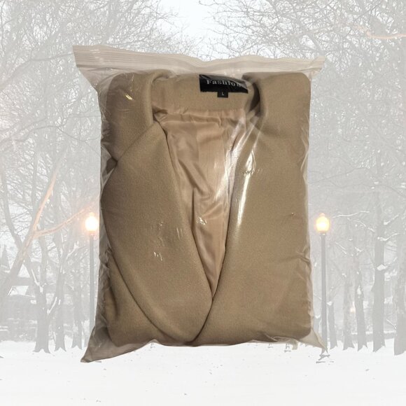 NEW Beige Wool Blend Pea Trench Coat - Picture 8 of 9